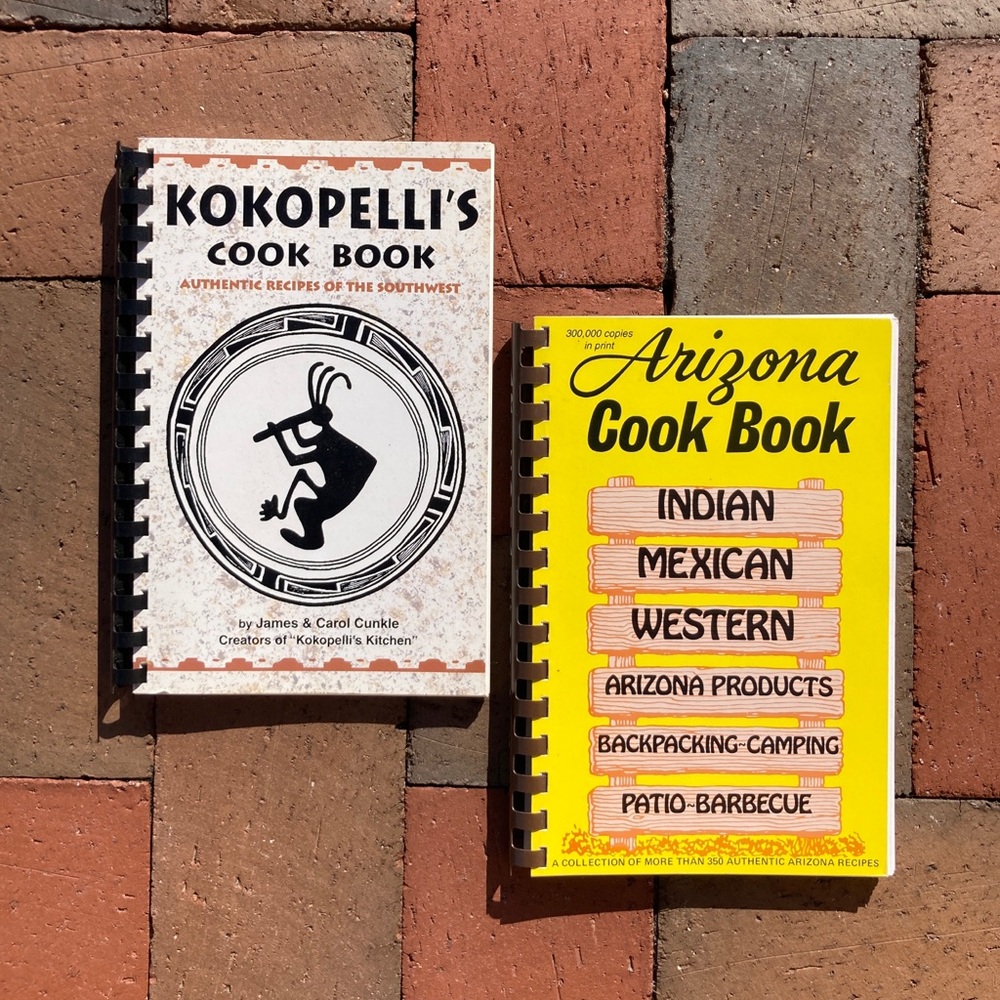 2 Vintage Arizona Cookbooks Kokopelli Adobe Cactus Desert Mesa Creation Myth